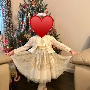 Charming Kids Dress with Gold and White Accents
